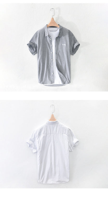 Japanese Striped Embroidered Shirt