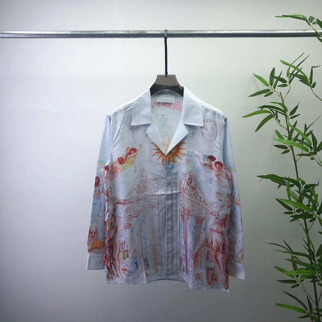 Printed Long-Sleeve Lapel Shirt