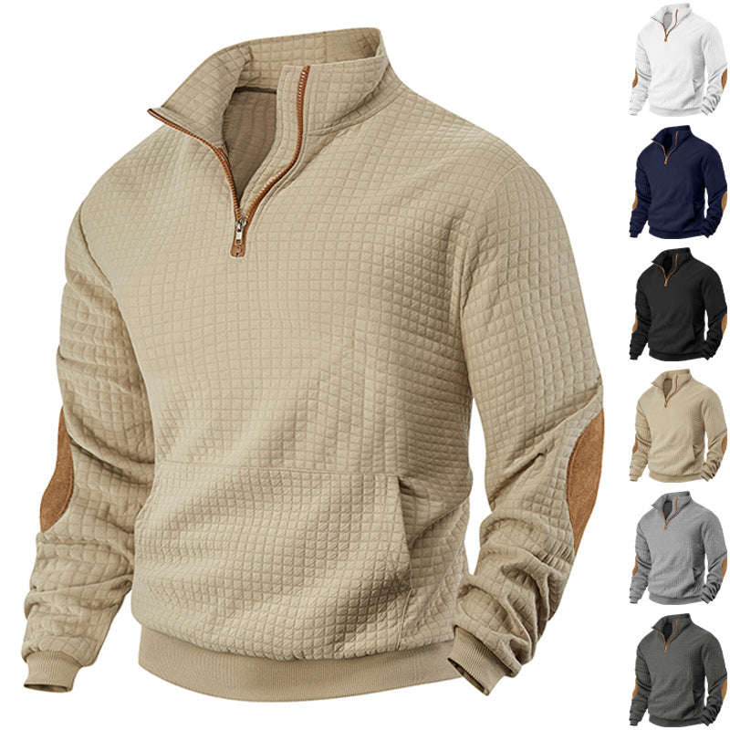 Embroidered Plaid Zip Sweatshirt