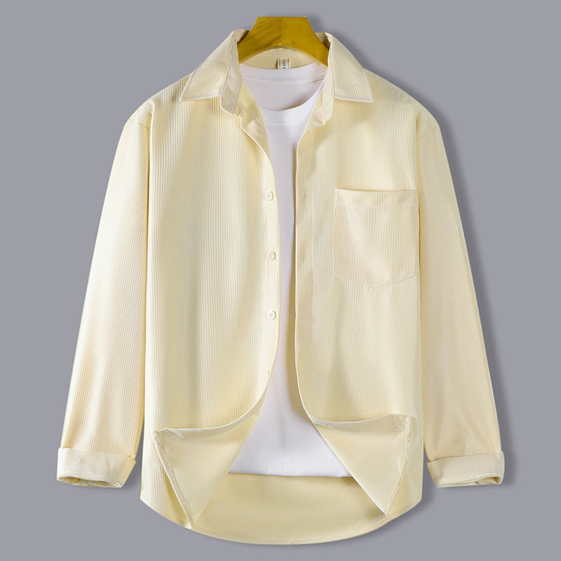 Waffle-Texture Long-Sleeve Overshirt