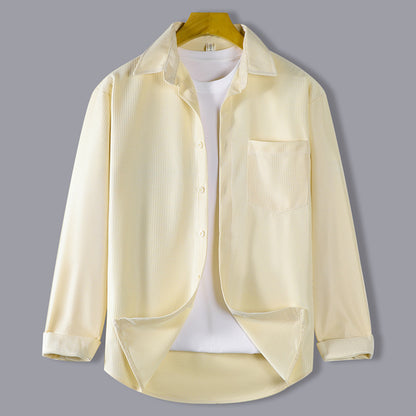 Waffle-Texture Long-Sleeve Overshirt