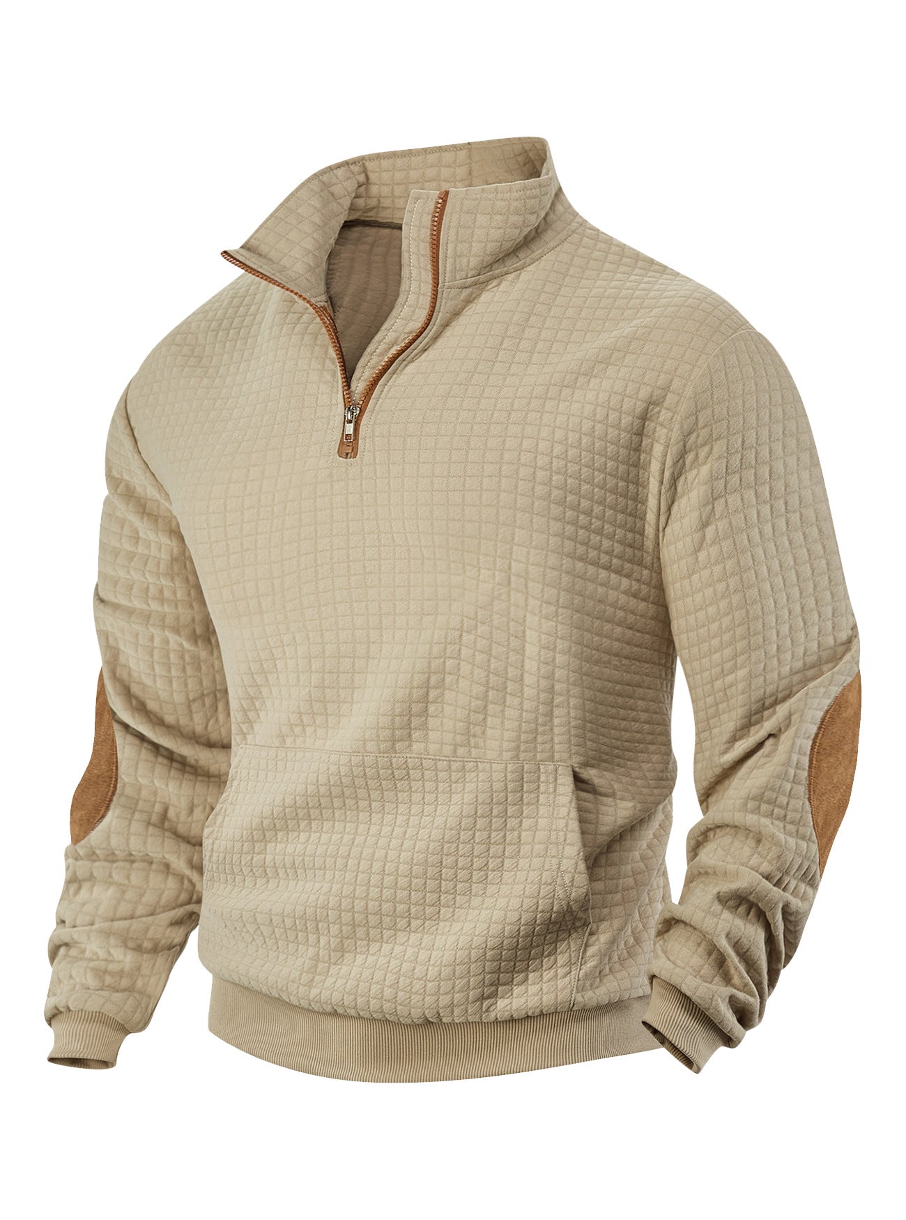Embroidered Plaid Zip Sweatshirt