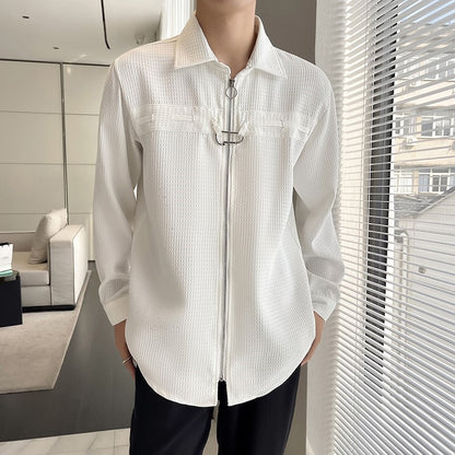 Waffle-Knit Zip Shirt Jacket