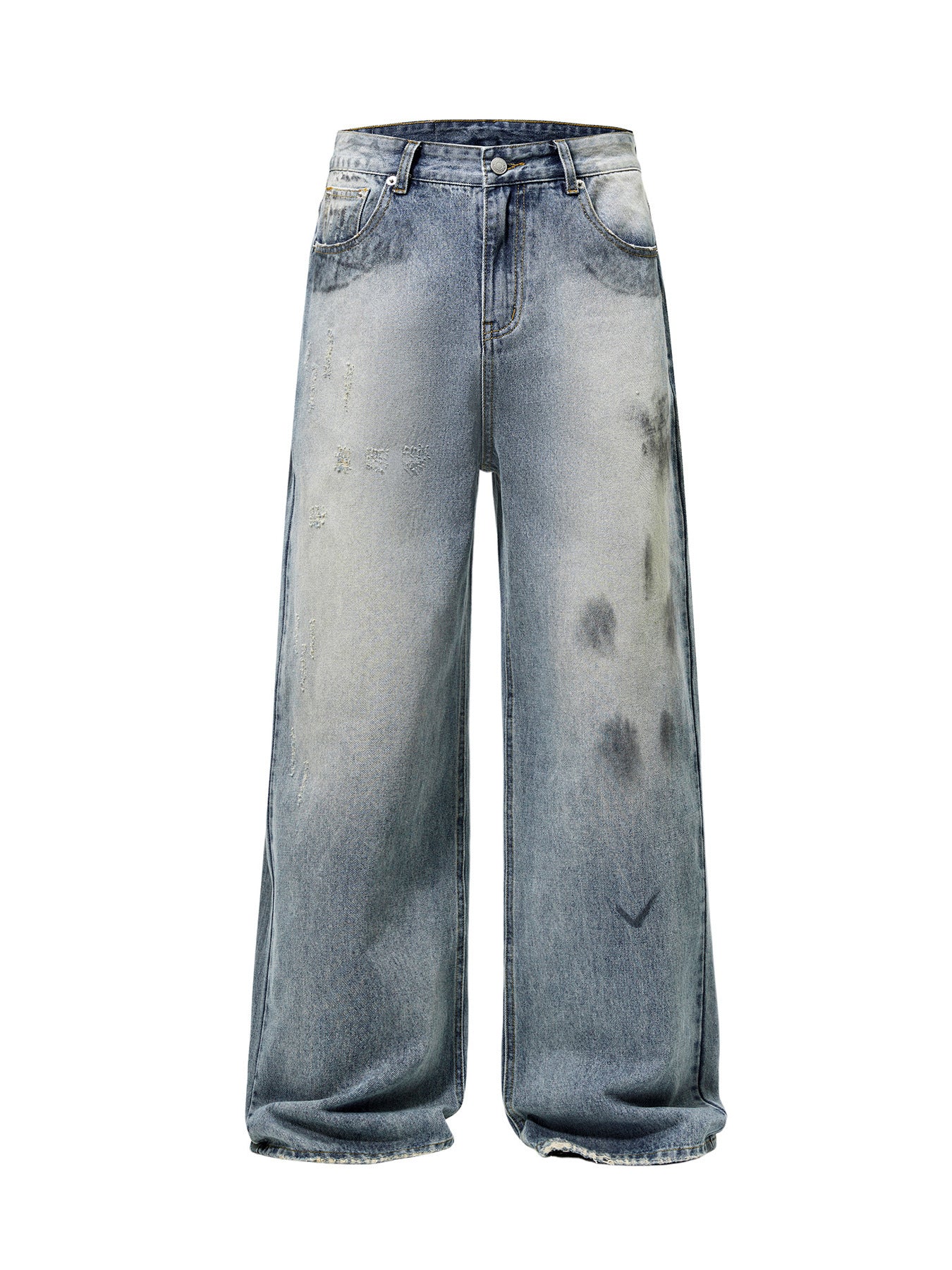 Distressed Paint-Splash Straight Jeans