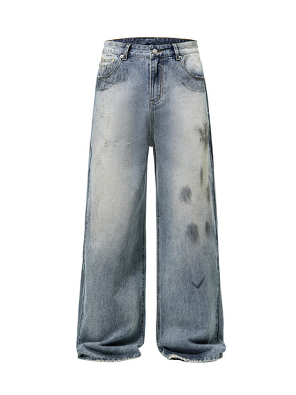 Distressed Paint-Splash Straight Jeans