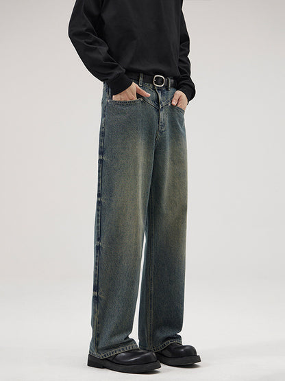 Vintage-Washed Wide-Leg Jeans