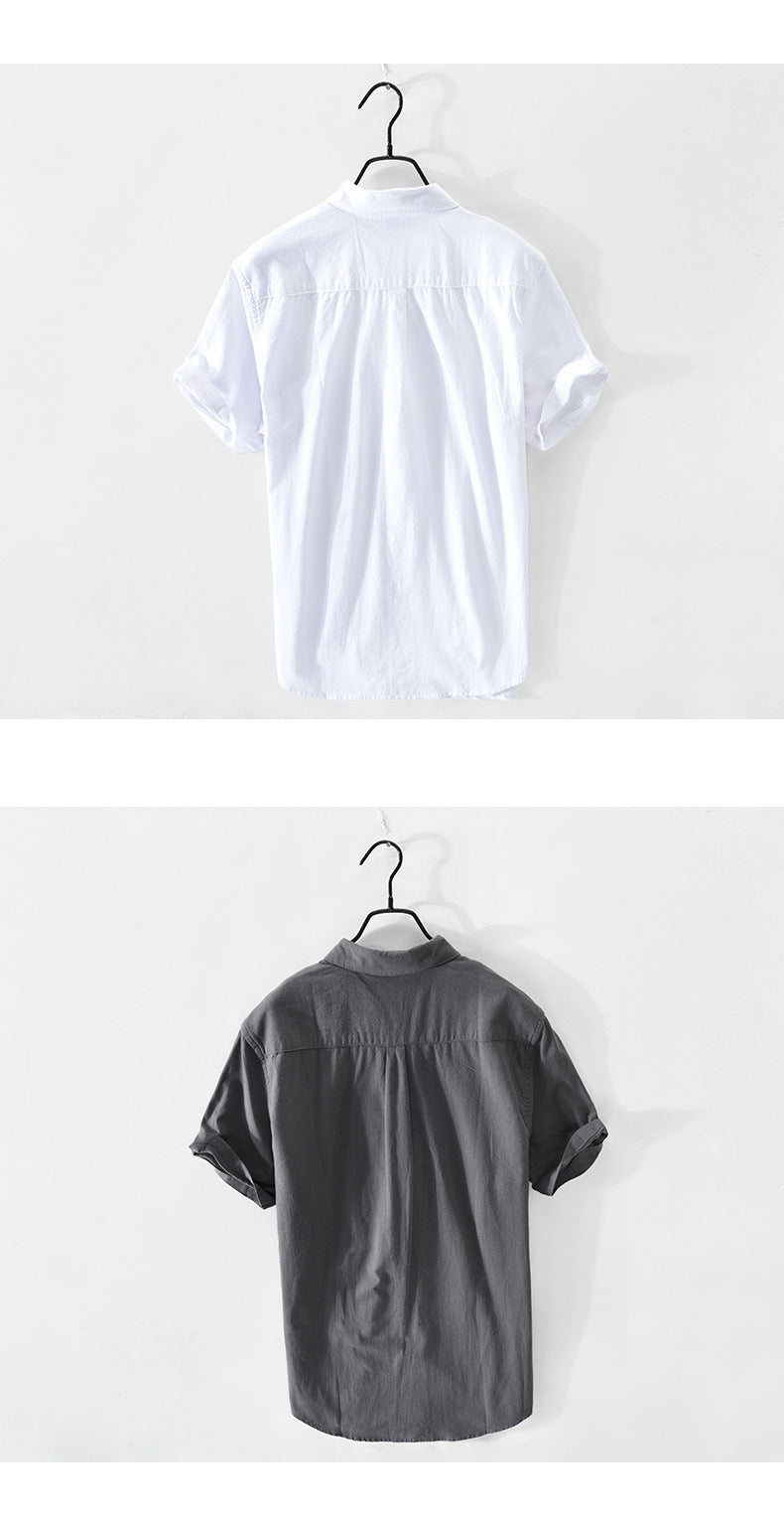 Retro Solid-Color Cotton Shirt