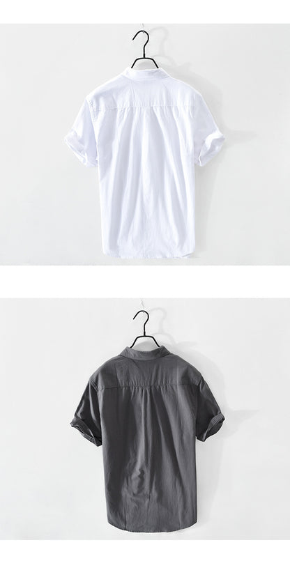 Retro Solid-Color Cotton Shirt