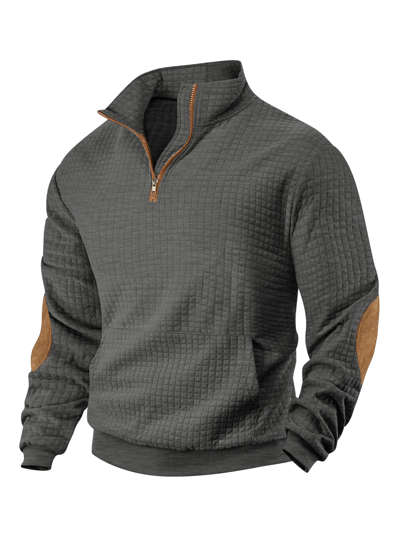 Embroidered Plaid Zip Sweatshirt