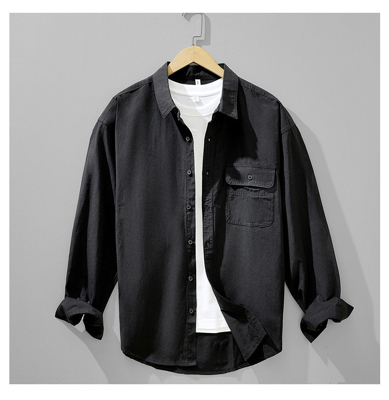 Relaxed Solid-Color Long-Sleeve Shirt