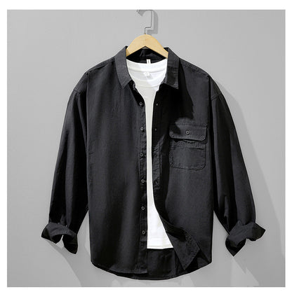 Relaxed Solid-Color Long-Sleeve Shirt