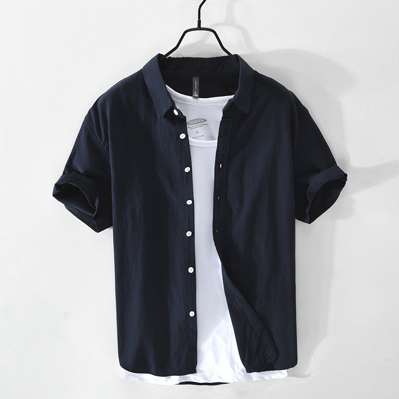 Retro Solid-Color Cotton Shirt