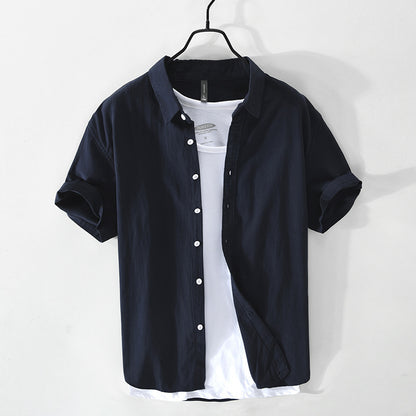 Retro Solid-Color Cotton Shirt