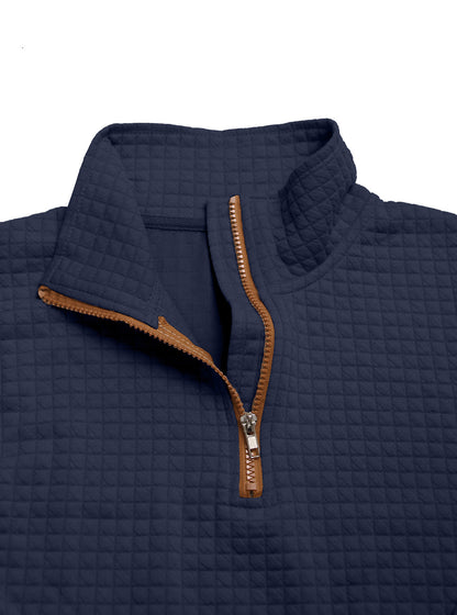 Embroidered Plaid Zip Sweatshirt