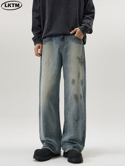 Distressed Paint-Splash Straight Jeans