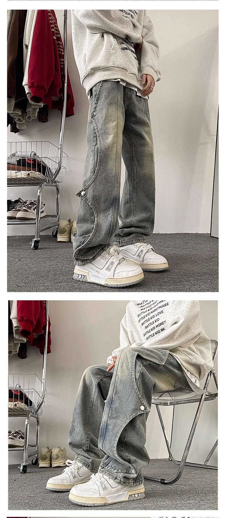 Utility Cargo Straight-Leg Jeans