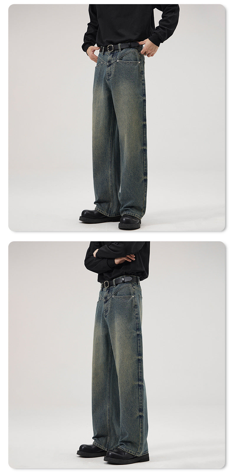 Vintage-Washed Wide-Leg Jeans