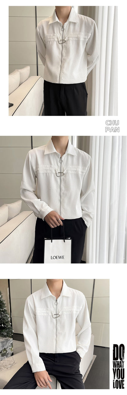 Waffle-Knit Zip Shirt Jacket