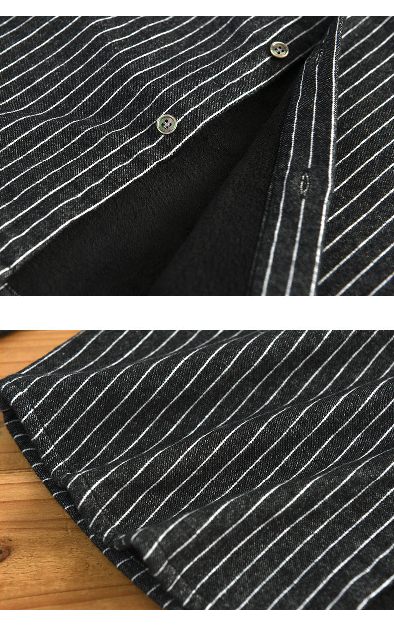 Fleece-Lined Striped Shirt Coat