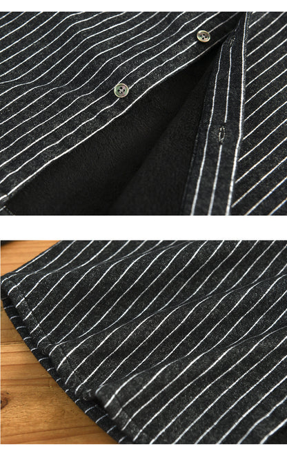Fleece-Lined Striped Shirt Coat
