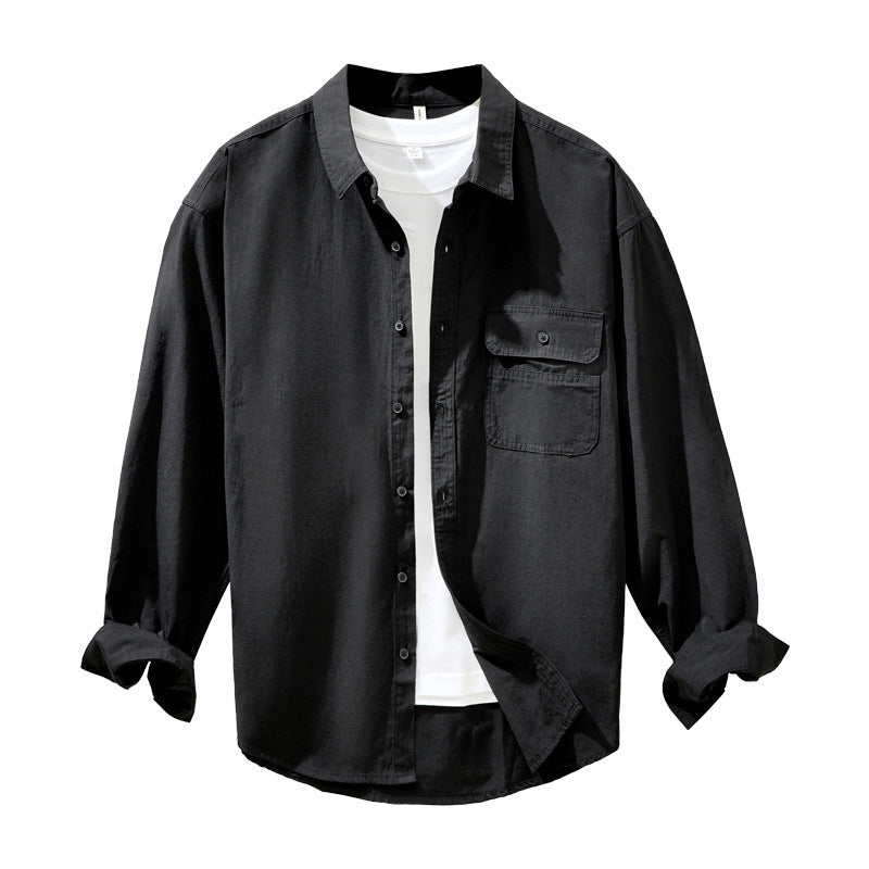Relaxed Solid-Color Long-Sleeve Shirt