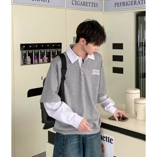 Retro Patchwork Long-Sleeve Polo