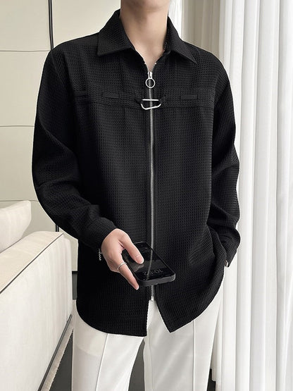 Waffle-Knit Zip Shirt Jacket