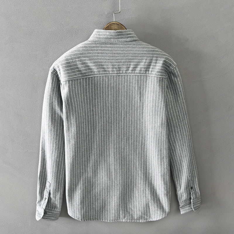Fleece-Lined Striped Shirt Coat