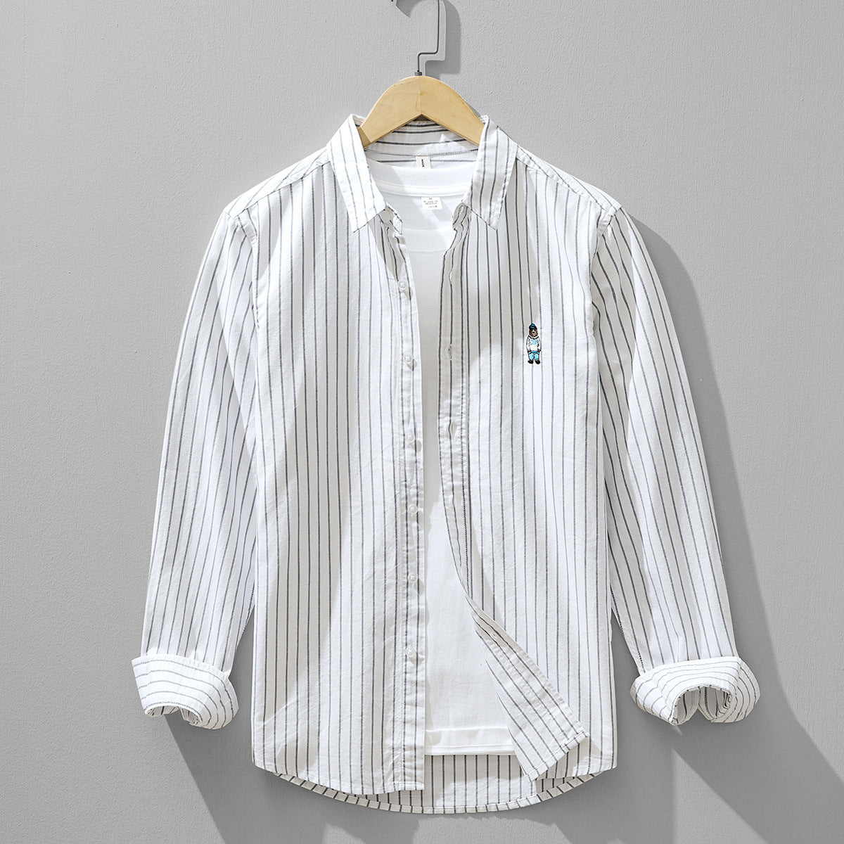 Embroidered Stripe Long-Sleeve Shirt