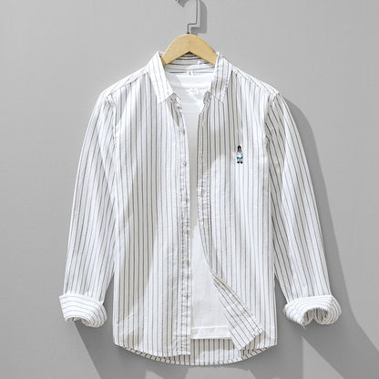Embroidered Stripe Long-Sleeve Shirt
