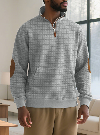 Embroidered Plaid Zip Sweatshirt