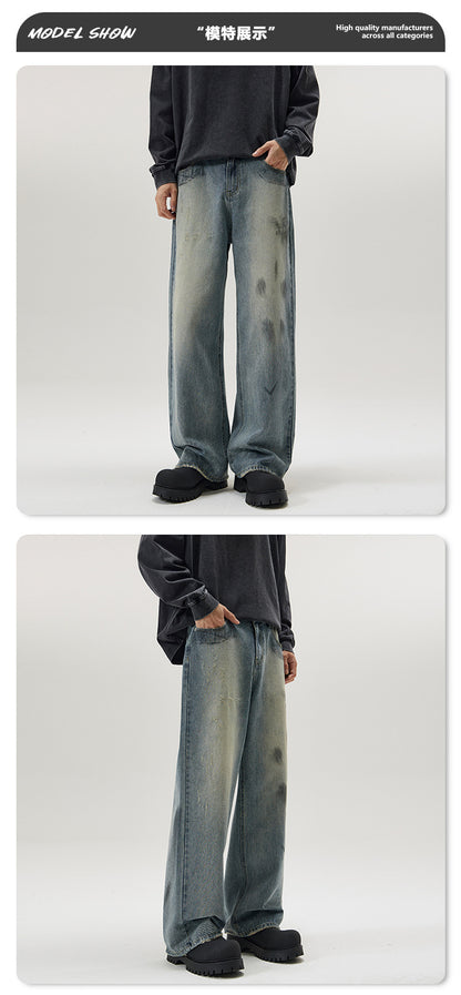 Distressed Paint-Splash Straight Jeans