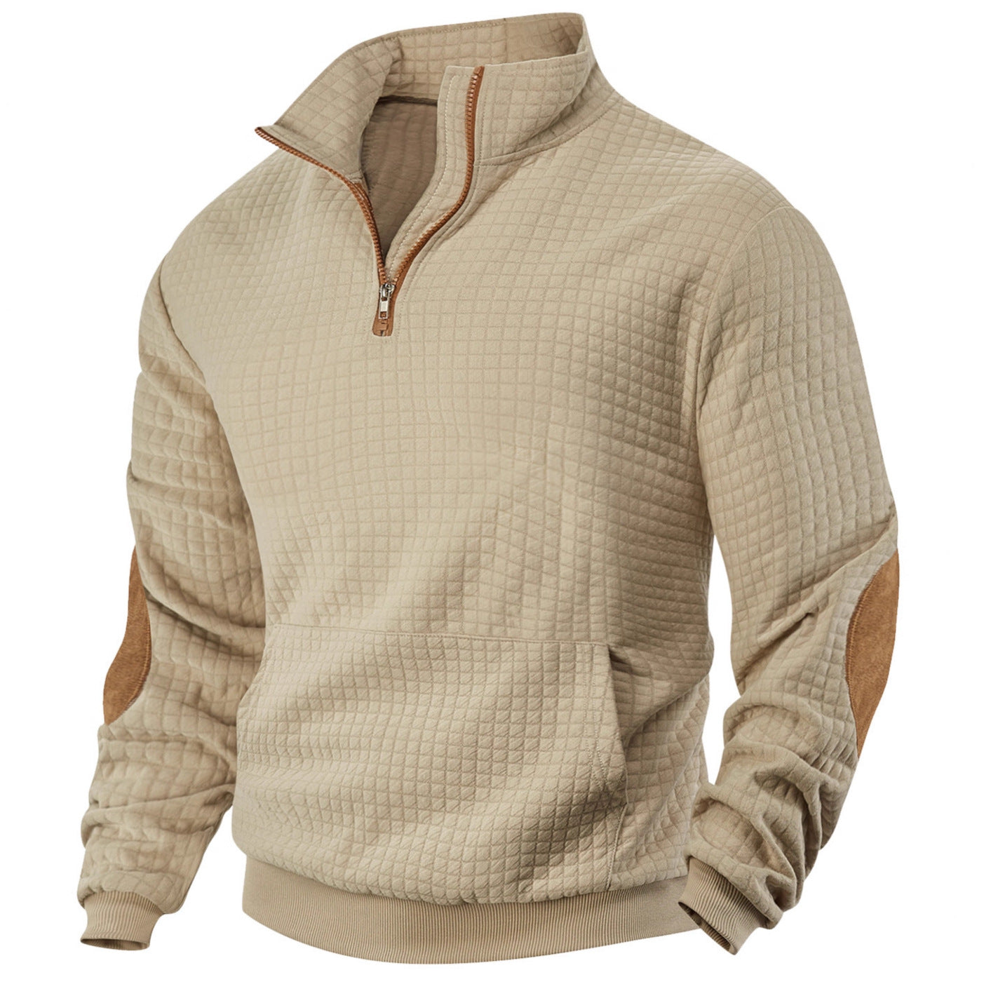 Embroidered Plaid Zip Sweatshirt