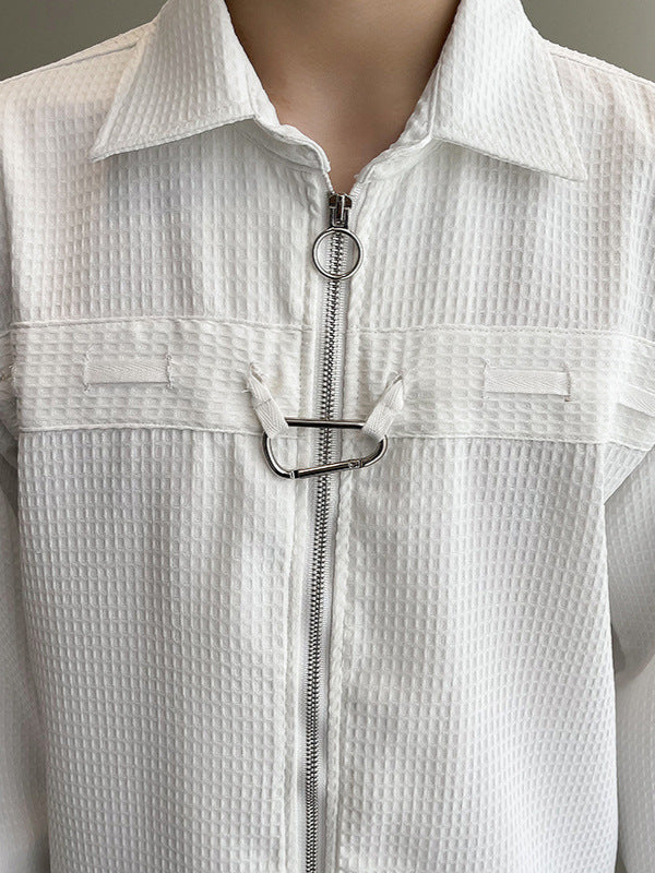 Waffle-Knit Zip Shirt Jacket