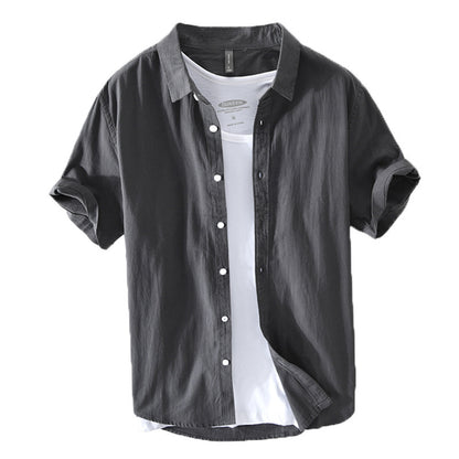 Retro Solid-Color Cotton Shirt