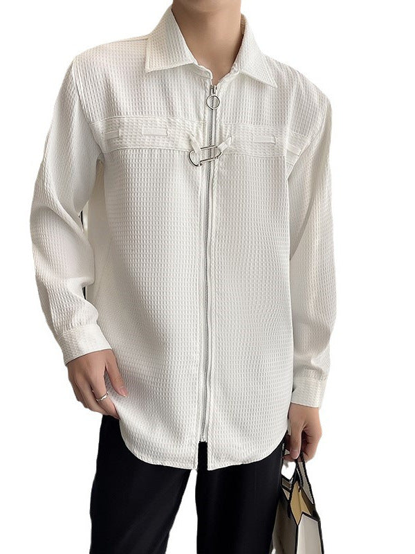 Waffle-Knit Zip Shirt Jacket