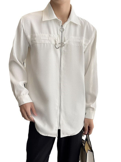 Waffle-Knit Zip Shirt Jacket