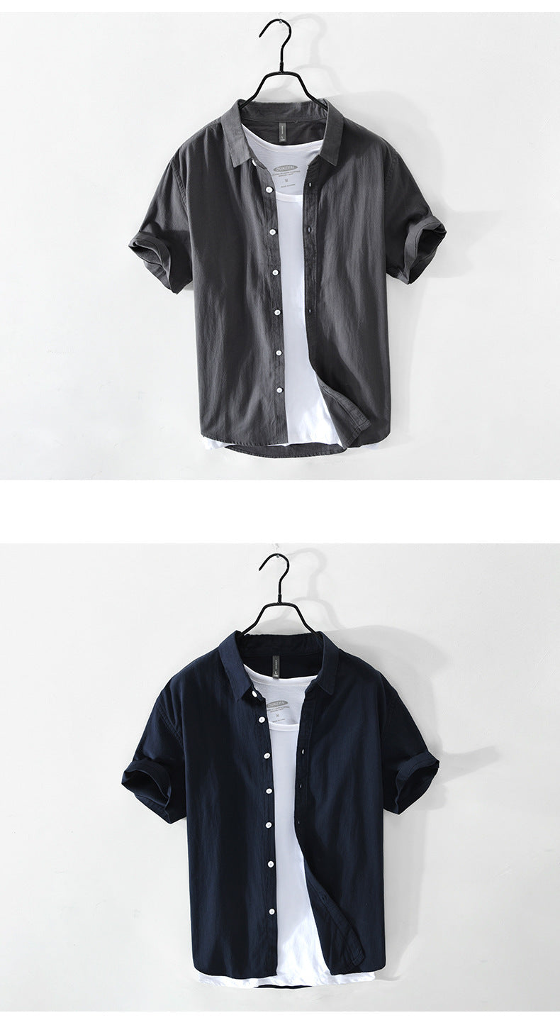 Retro Solid-Color Cotton Shirt