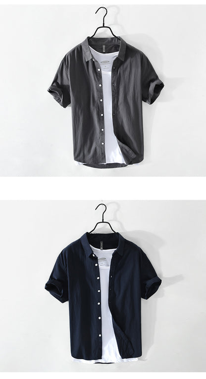 Retro Solid-Color Cotton Shirt