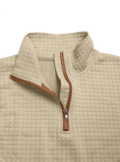 Embroidered Plaid Zip Sweatshirt