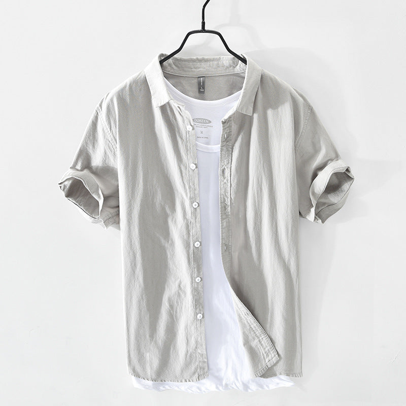 Retro Solid-Color Cotton Shirt