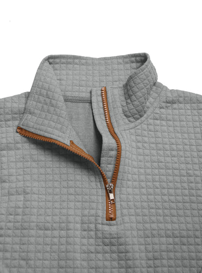 Embroidered Plaid Zip Sweatshirt