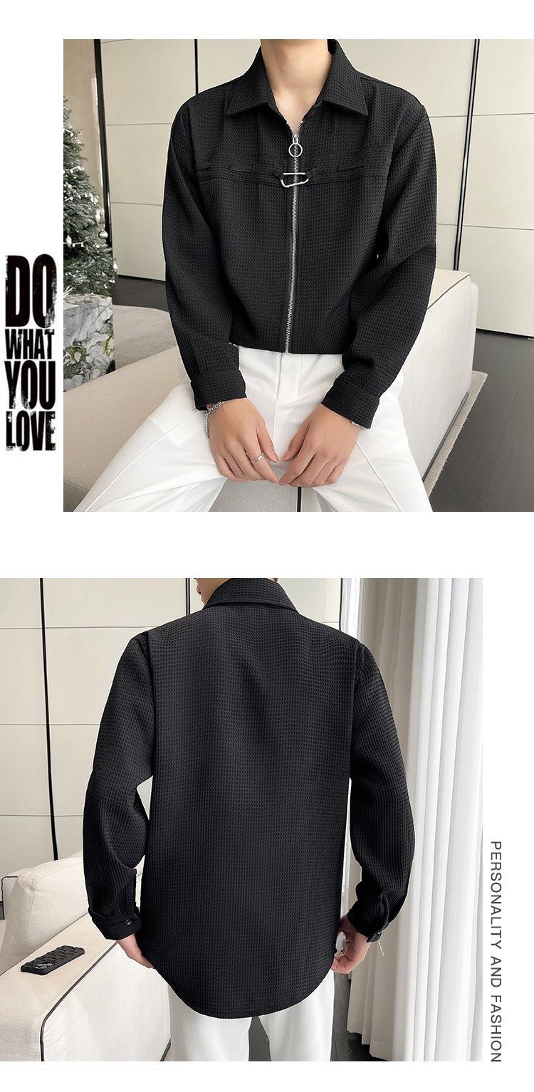 Waffle-Knit Zip Shirt Jacket