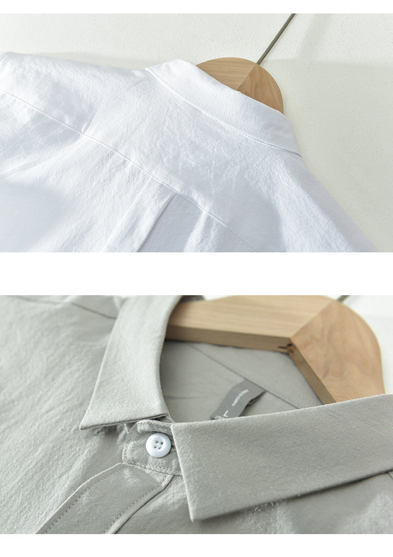 Retro Solid-Color Cotton Shirt