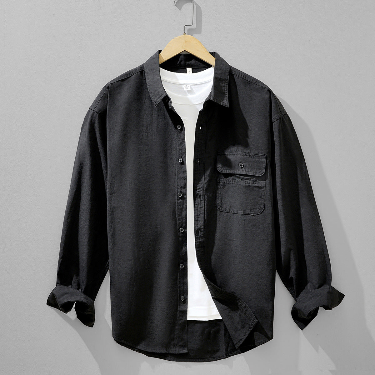 Relaxed Solid-Color Long-Sleeve Shirt