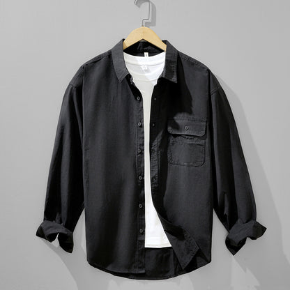 Relaxed Solid-Color Long-Sleeve Shirt