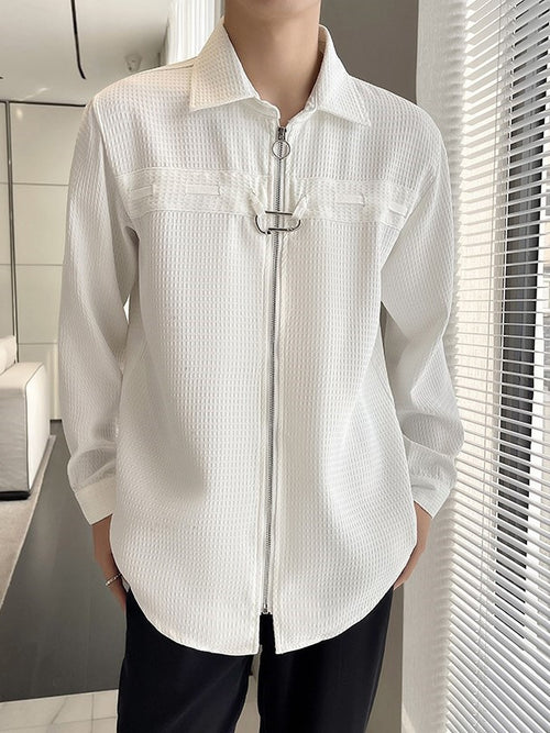 Waffle-Knit Zip Shirt Jacket
