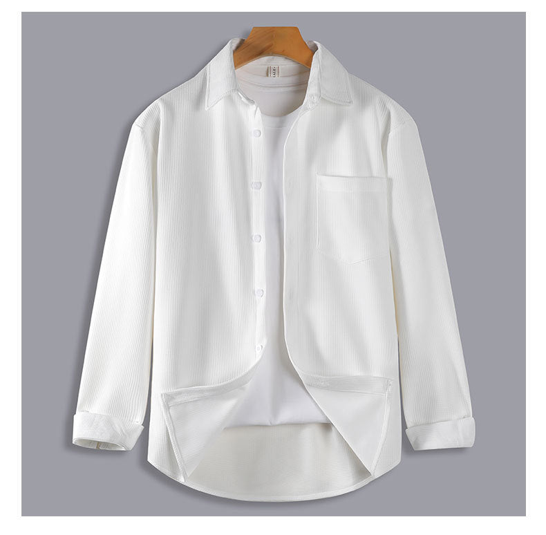 Waffle-Texture Long-Sleeve Overshirt