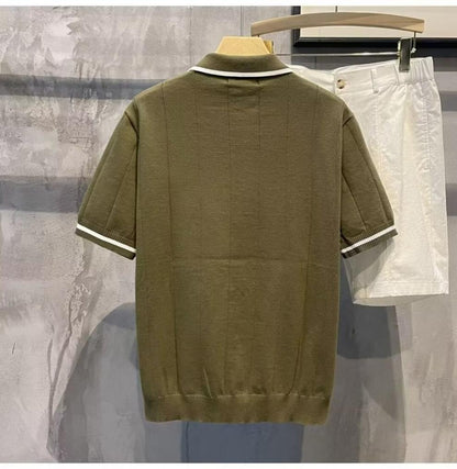 Slim-Fit Striped Knit Polo