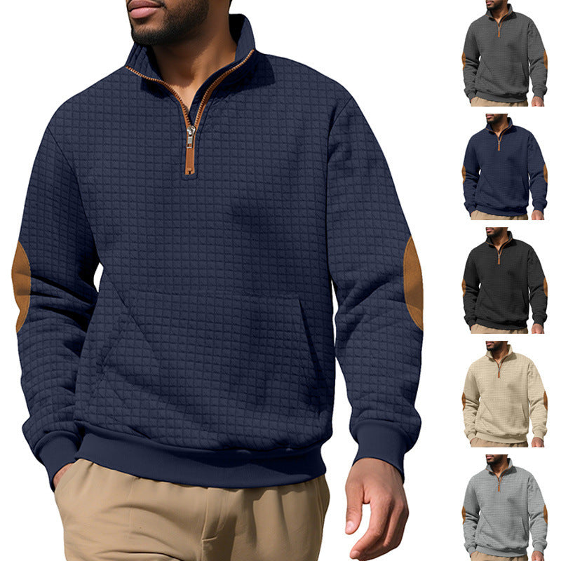 Embroidered Plaid Zip Sweatshirt